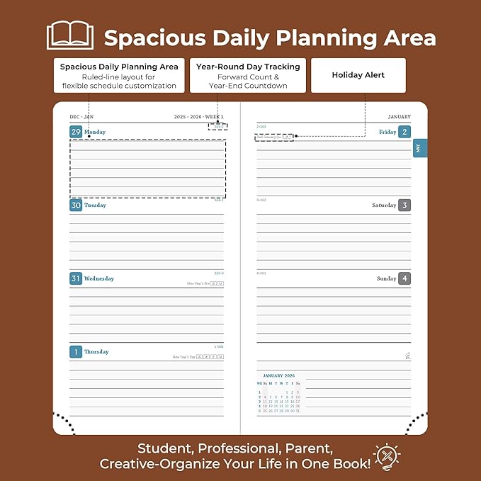 IN-LUXPRO Planner 2026 Daily Weekly and Monthly, 6.5"x3.75", 12 Months Spiral - Image 3