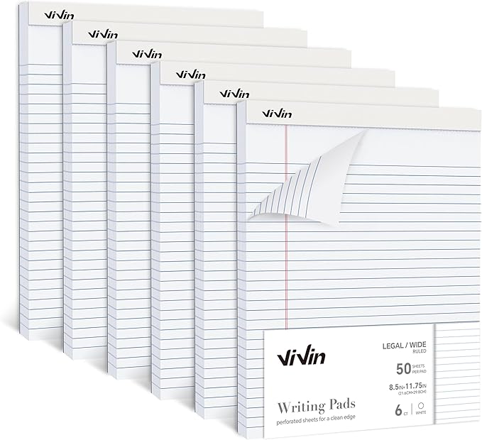 ViVin Legal Pads 8.5 x 11 Inch, Wide Ruled Note Pads, 6 Pack, 50 Sheet/Pad by ViVin