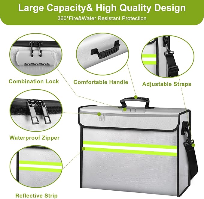 Fireproof Money Bags with Lock-6500°F Fireproof Document Box, 10 Layers - Image 5