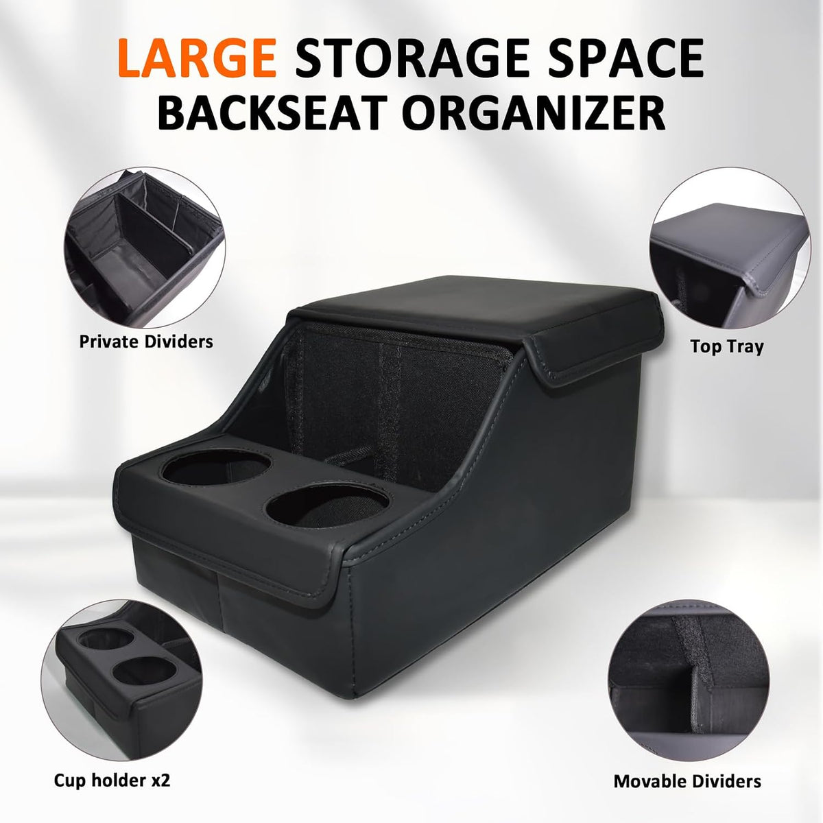 Backseat Car Organizer, Middle Seat Organizer Center Console Cup Holder