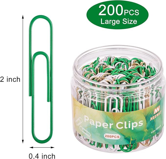 NEEWAY 200pcs Large Green Paper Clips, 2 Inch Jumbo Paper Clip, Ceative Colored - Image 2