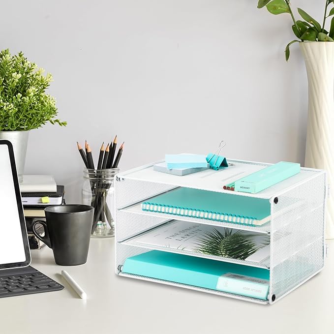 EASEPRES 3 Tier Mesh Desk Organizer Tray, Desktop Mail File Paper Letter Folder - Image 5