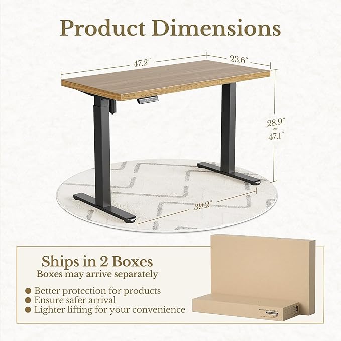ErGear Height Adjustable Electric Standing Desk, 47.2 x 23.6 Inches Sit Stand - Image 2