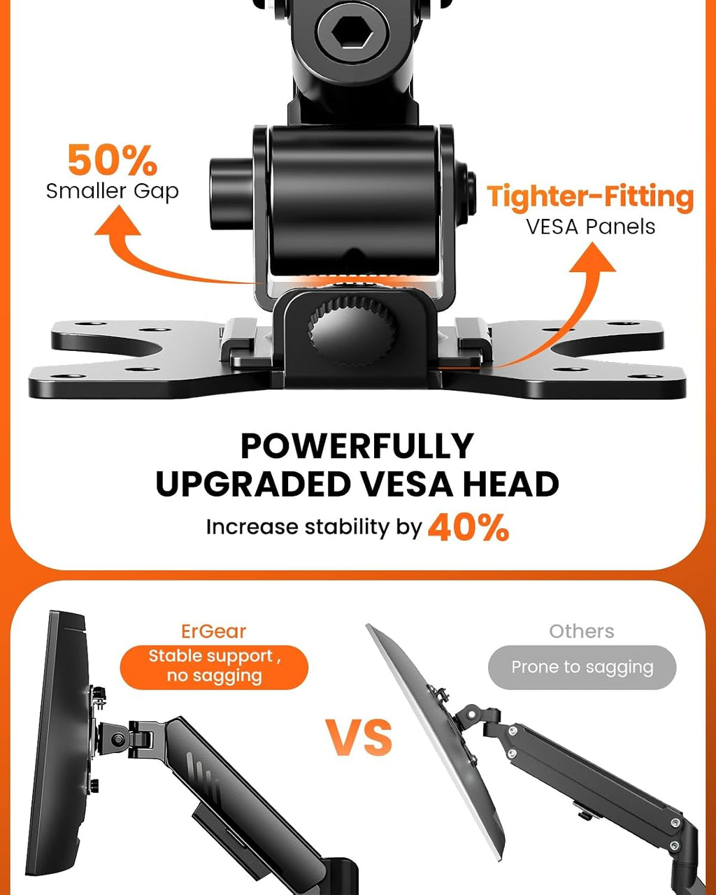 ergear dual monitor stand, stacked monitor mount for, front angle view