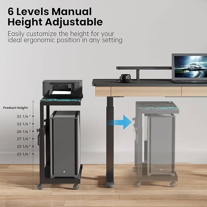 EUREKA ERGONOMIC PC Stand Computer Cart Frosted Glass, Height Adjustable Tower - Image 7