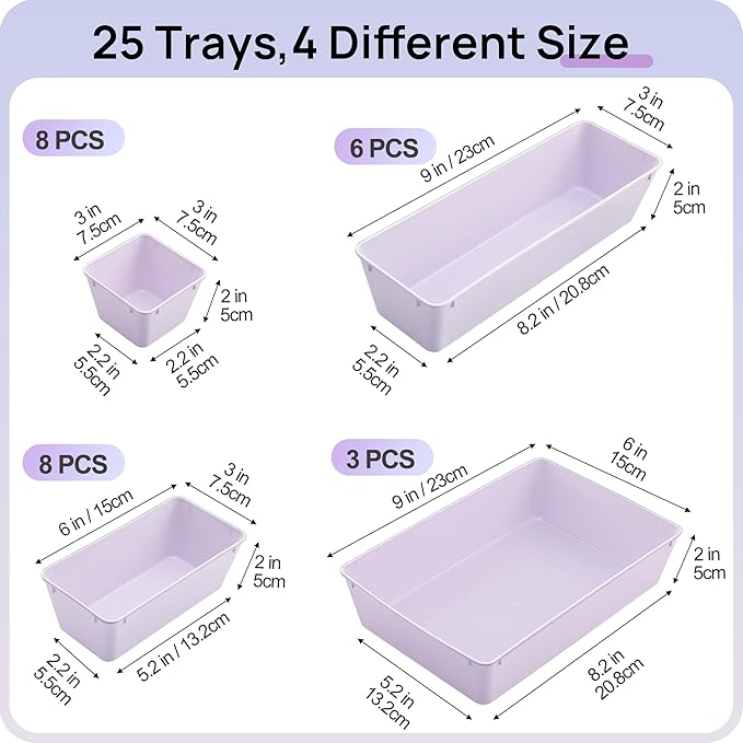 Vtopmart 25 PCS Plastic Drawer Organizers Set, 4-Size Versatile Bathroom and - Image 2