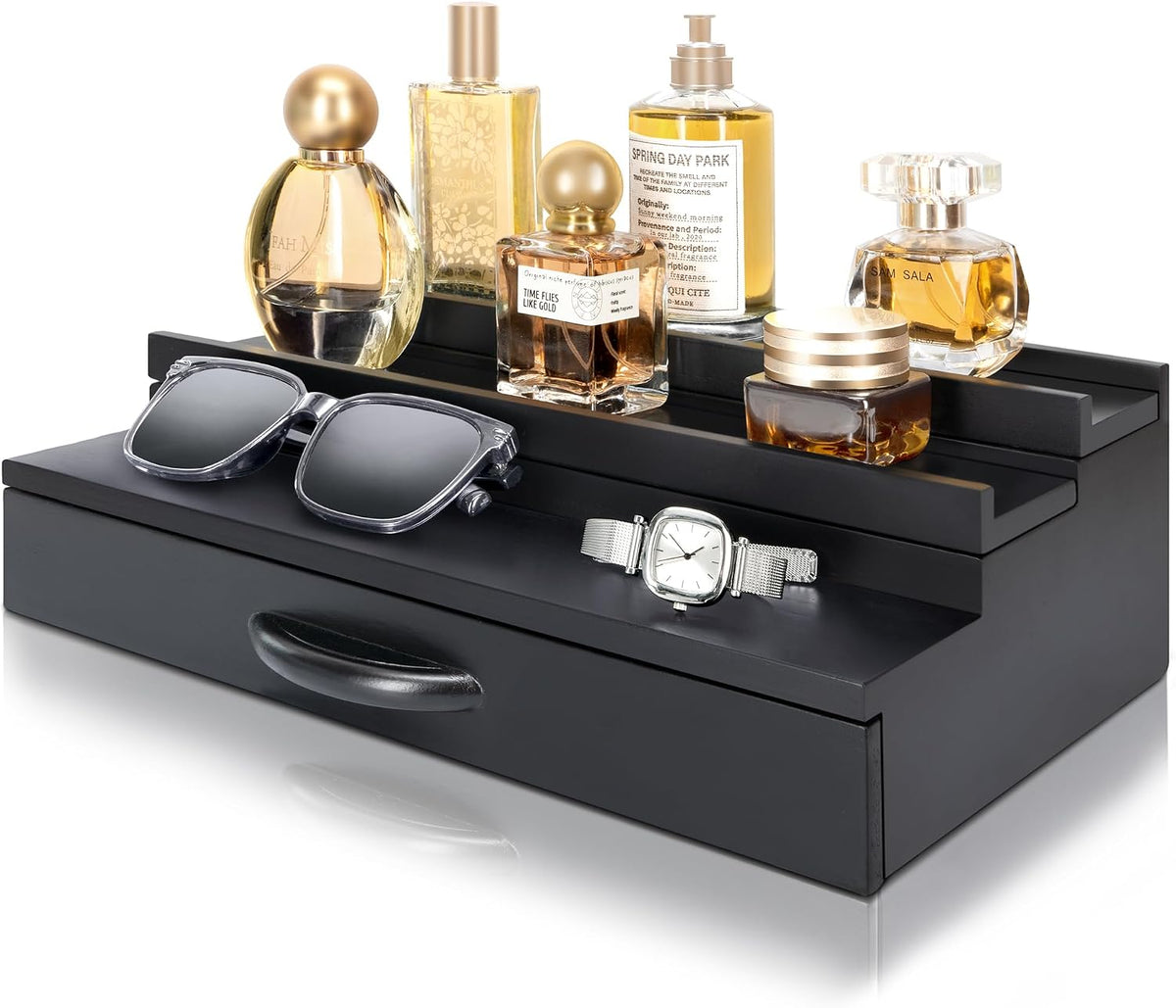 EOSAHR Wooden Cologne Organizer: Modern Cologne Holder for Men, Black