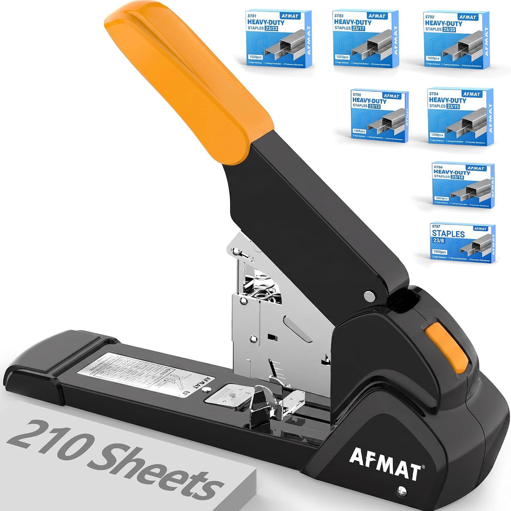 AFMAT Heavy Duty Stapler 220 Sheets, Large Staplers for Desk with 7000 Staples, 60% Reduced Effort, 50,000+ Uses, Jam Free, Adjustable Paper Depth, Metal Classroom Office Desktop Stapler, ES15