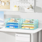 Subekyu 2-Pack 3-Tier Blue Metal Mesh Desk Paper Letter Tray & File Sorter - Image 3