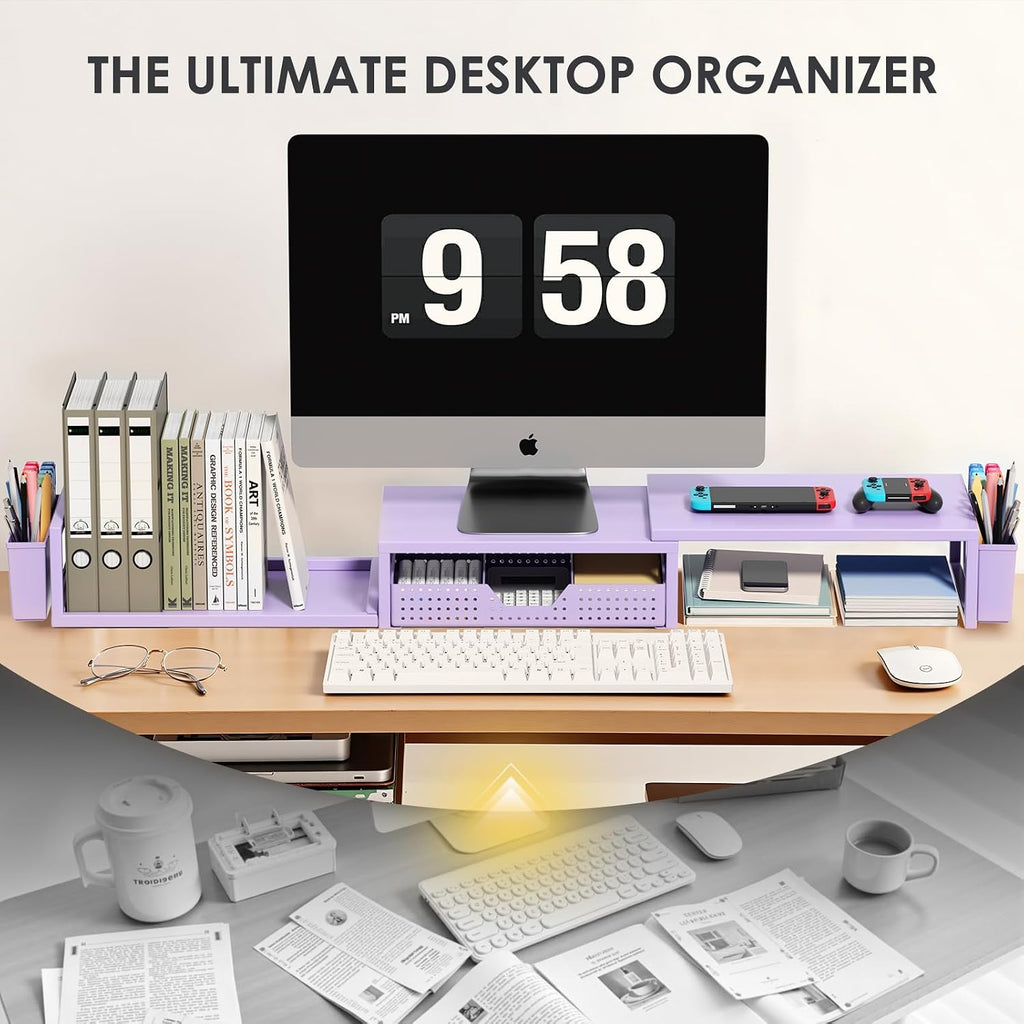 opnice desk organizers and accessories, dual monitor stand showing dimensions