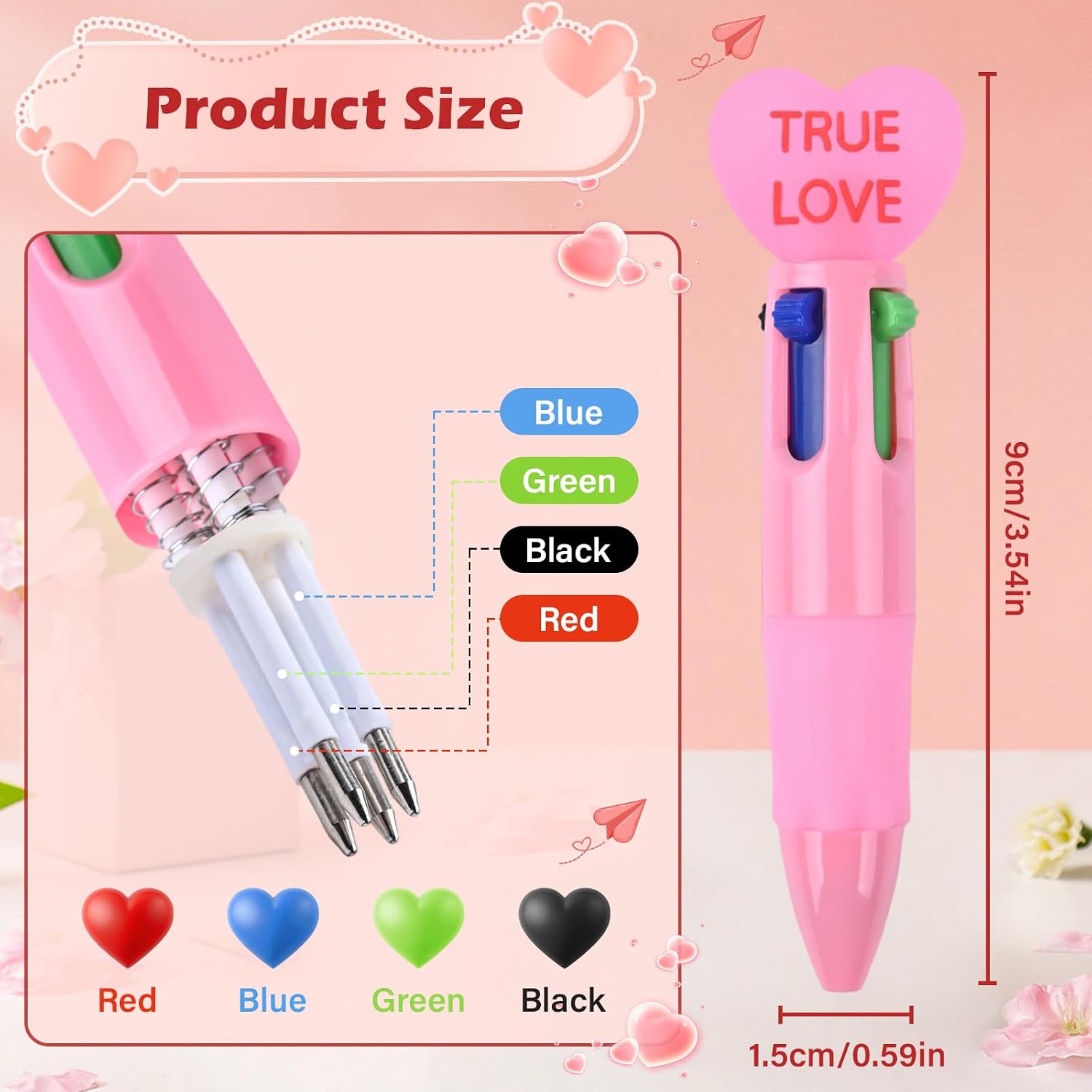 LiYiQ 25 Pcs Valentine's Day Conversation Multicolor Pen in One Cartoon Cute Fun 4-in-1 Pens Bulk Kawaii Be Mine Kiss Me Love Conversation Lovely Ballpoint Pens for Fun Gifts