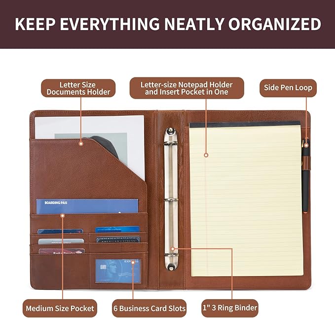 Geslun Personalized Genuine Leather 3 Ring Binder, Custom Engraved 8.5 x 11 - Image 7