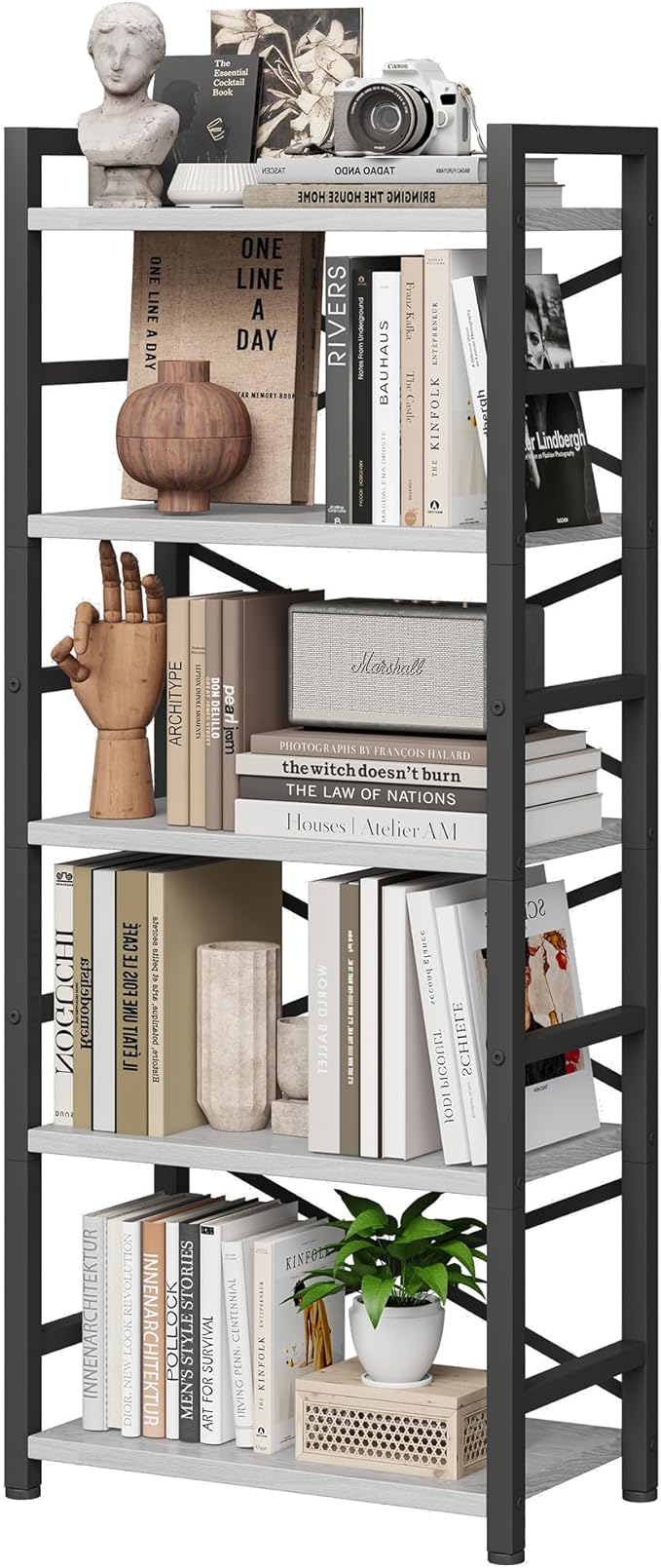 Homeiju Organization and Storage, 5 Tier Bookshelf, Tall Bookcase by Homeiju