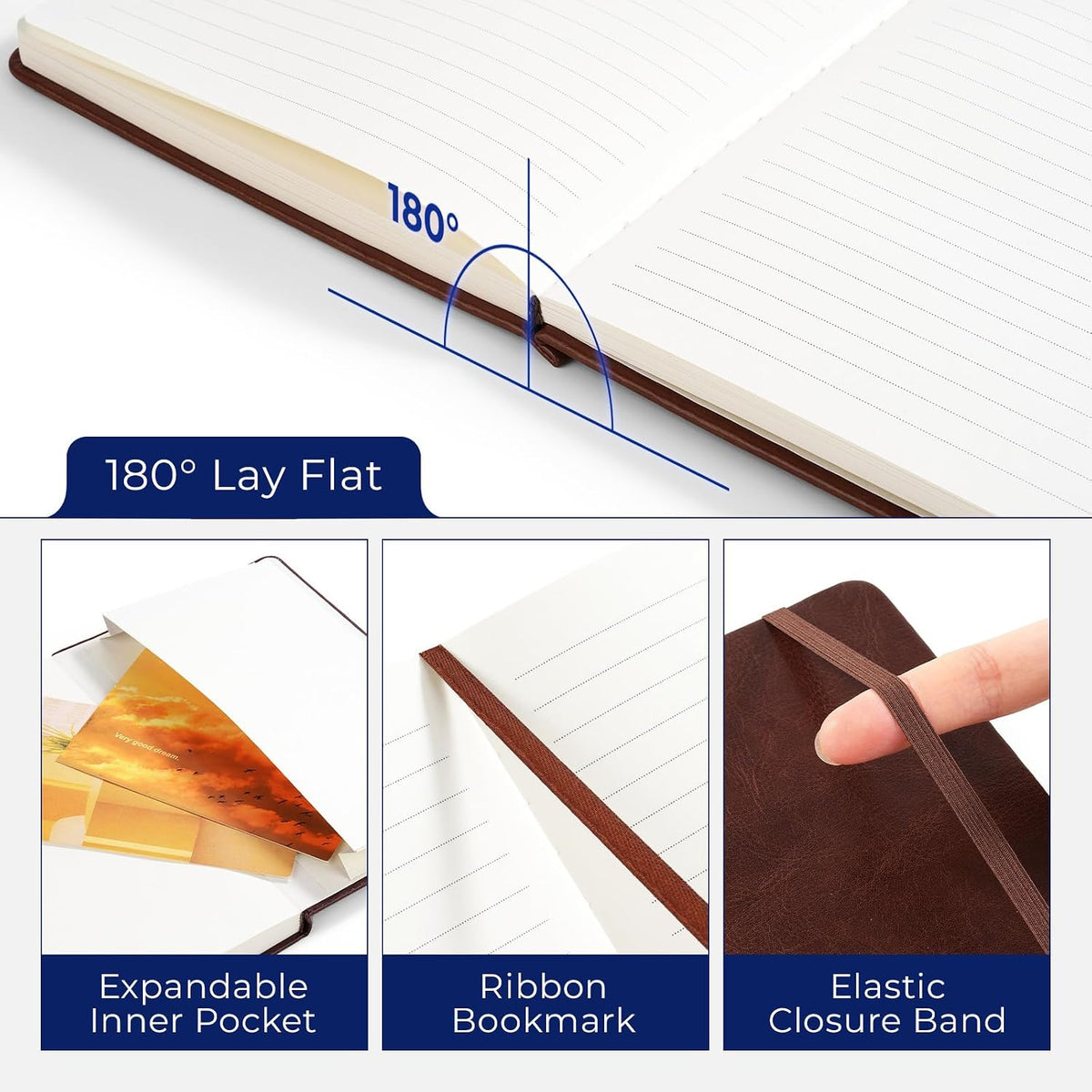 Hardcover Executive Notebooks 6 Pack, A5 Lined Journals with PU Leather Cover...