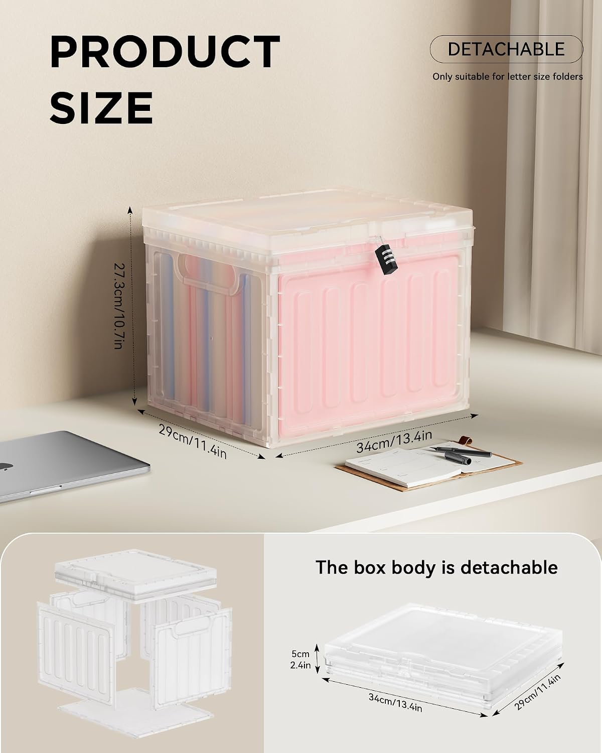 Small File Cabinet, Plastic File Box with Lid for Letter Size Hanging File Folders, Easy Carry Filling Box for Home, Office, School, Vertical File Cabinets, Stackable Storage Bins(Clear, 1 Pack)