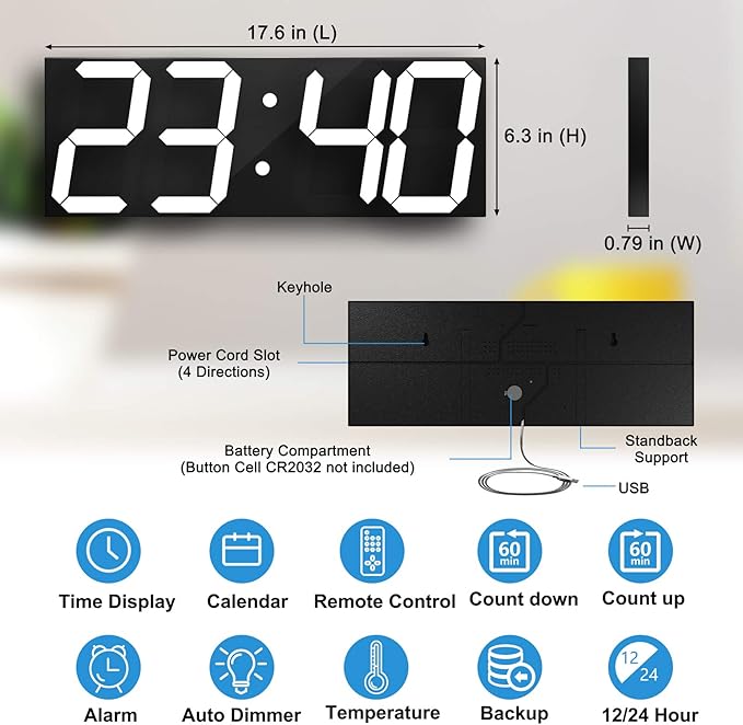 LED Large Digital Wall Clock, Oversize Wall Clock - Image 2