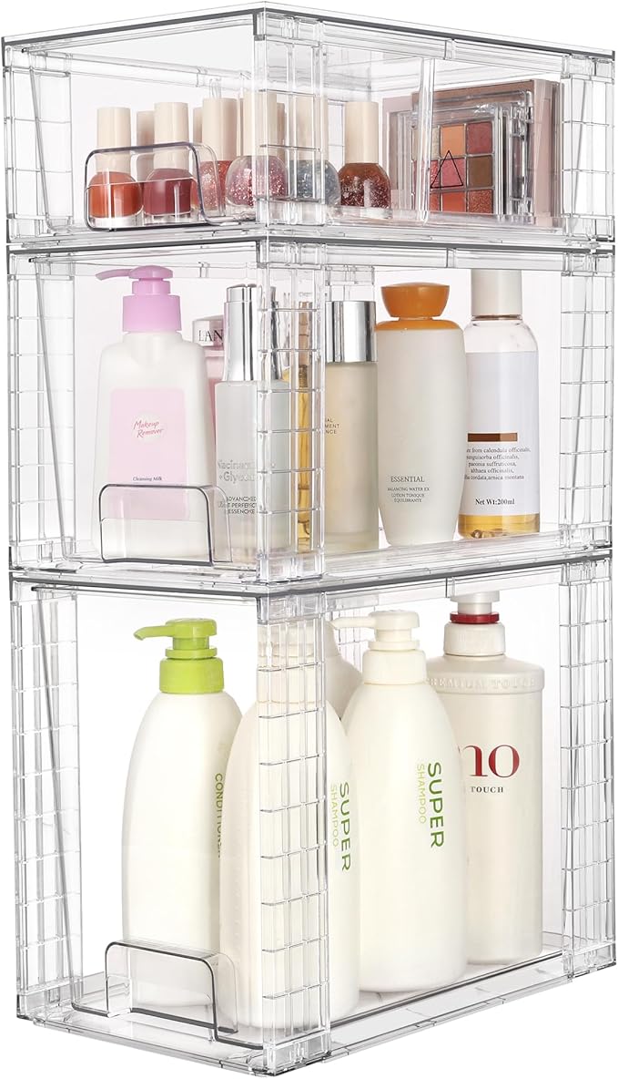 Vtopmart 3 Pack Clear Stackable Storage Drawers, Plastic Drawers - Image 4