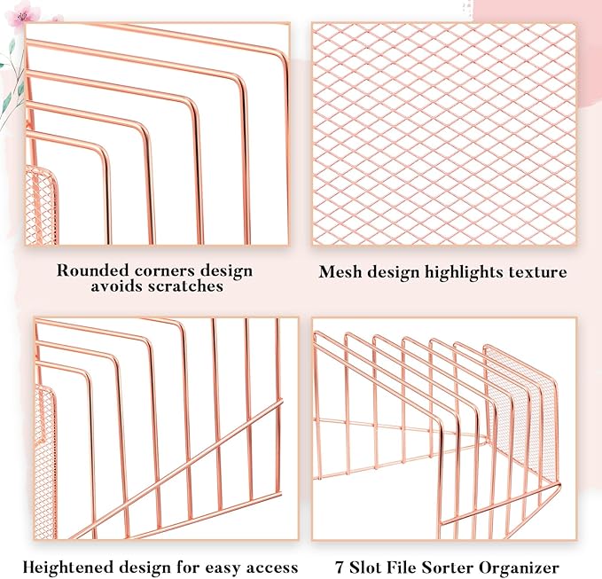 2 Pcs 7 Section Incline File Sorter Metal Wire Mesh File Rack - Image 4