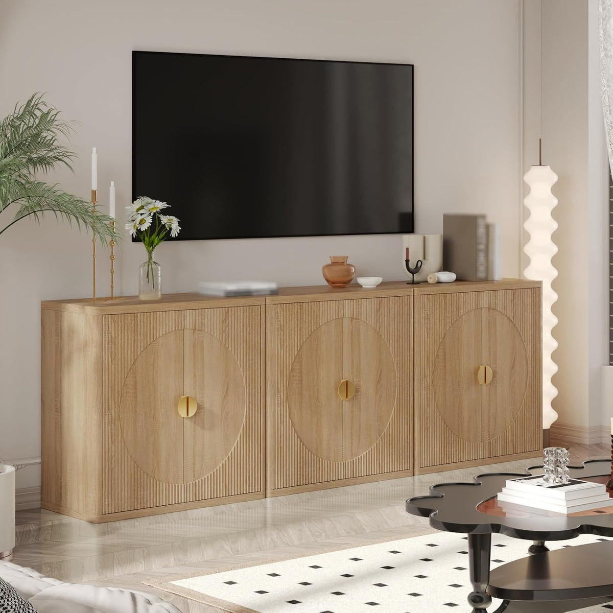 31.5" Fluted Sideboard Cabinet with Shelves & Soft-Close Doors(3,Lig...