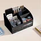 Desk Organizer with 6 Compartments and 2 Drawers, Plastic Makeup Organizer - Image 3
