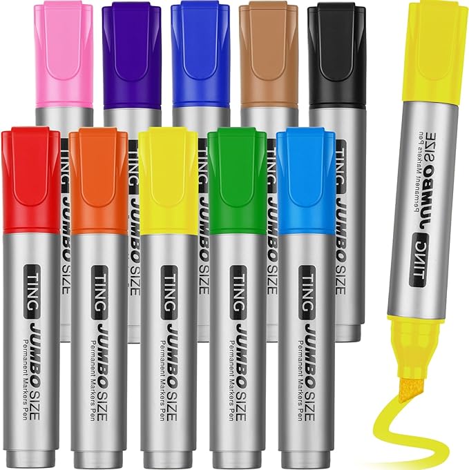 Fuutreo 10 Pack Jumbo Permanent Markers Bulk Large Chisel Tip Permanent Markers by Fuutreo