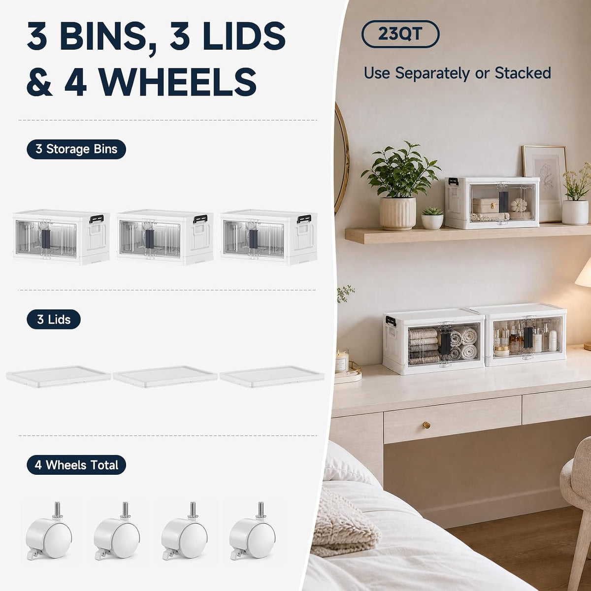OlarHike 23QT Storage Bins with Lids for Closet, Office, Room, 3 Pack