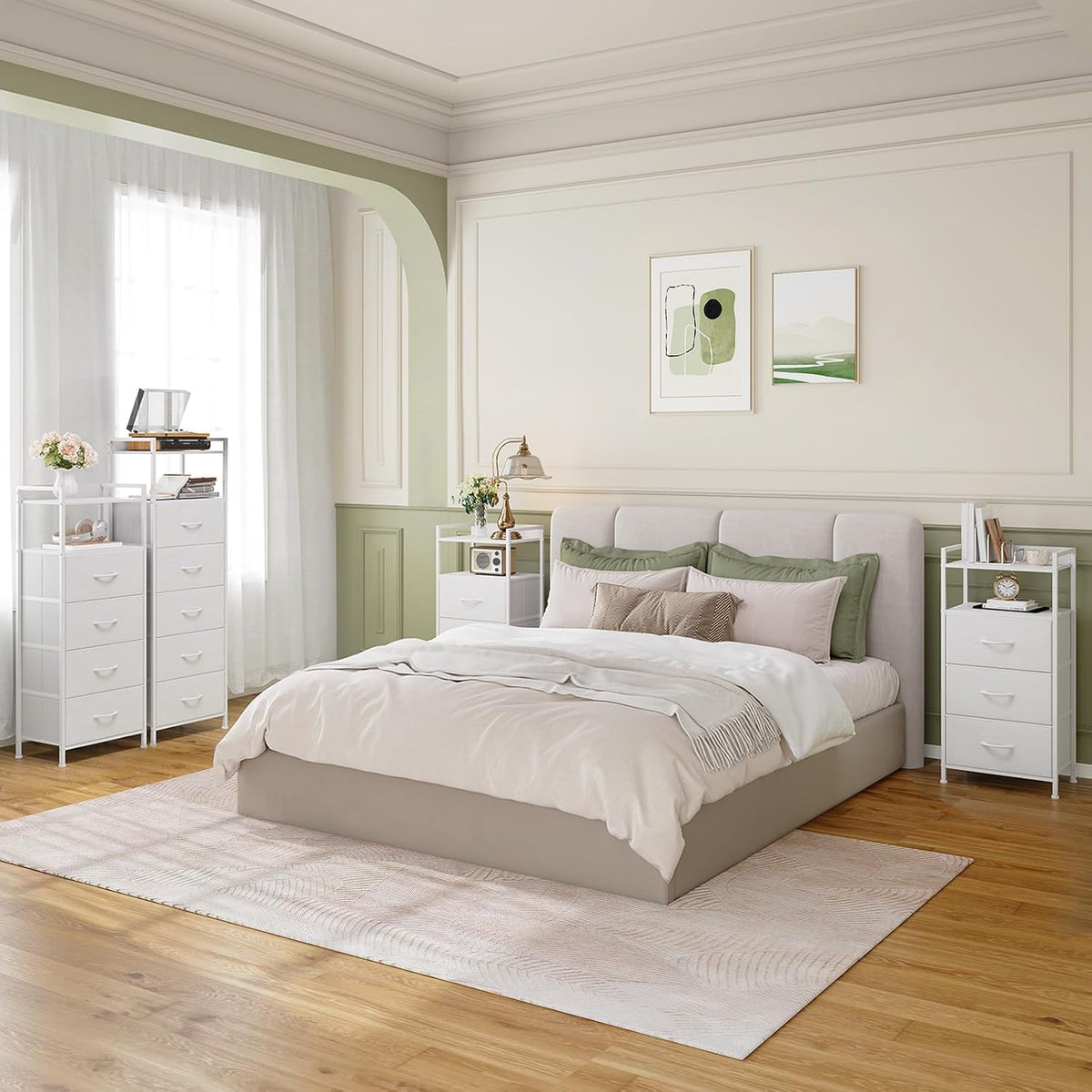 Somdot White Tall Dresser for Bedroom with 5 Drawers, Tall Nightstand