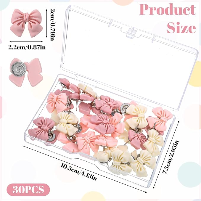 30 Pcs Bow Push Pins, Cute Bow Push Pins, Bulletin Board, Photo Wall, School - Image 2