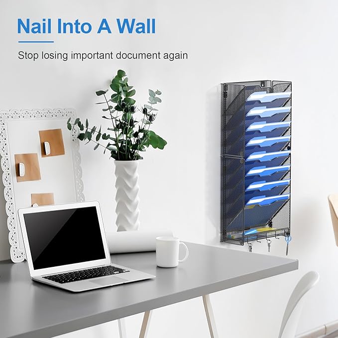 OUTWOLF 10 Tier Hanging Wall File Organizer Wall Mount Paper Document Folder - Image 2