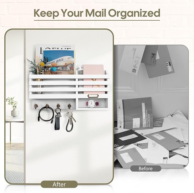 FifthQuarter Key Holder for Wall: Easy Mounted Key Rack and Mail Organizer - Image 3