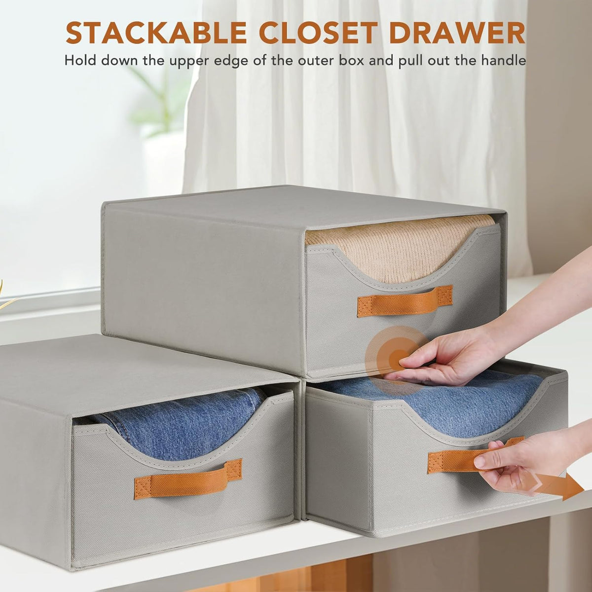 4 Pcs Pull-Out Stackable Storage Drawers for Closet, Grey