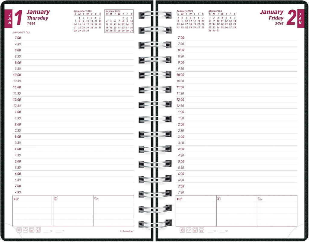 Brownline® 2026 DuraFlex Daily/Monthly Planner, Appointment Book, 12 Months, January to December, Twin-Wire Binding, 8" x 5", Black (CB634V.BLK-26)