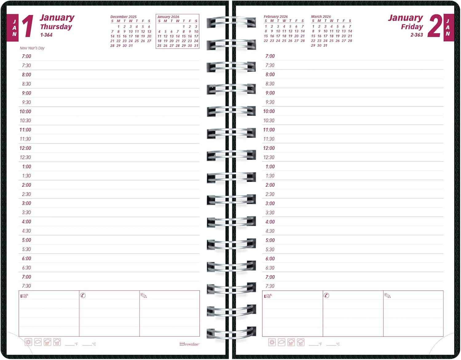 Brownline® 2026 DuraFlex Daily/Monthly Planner, Appointment Book, 12 Months, January to December, Twin-Wire Binding, 8" x 5", Black (CB634V.BLK-26)