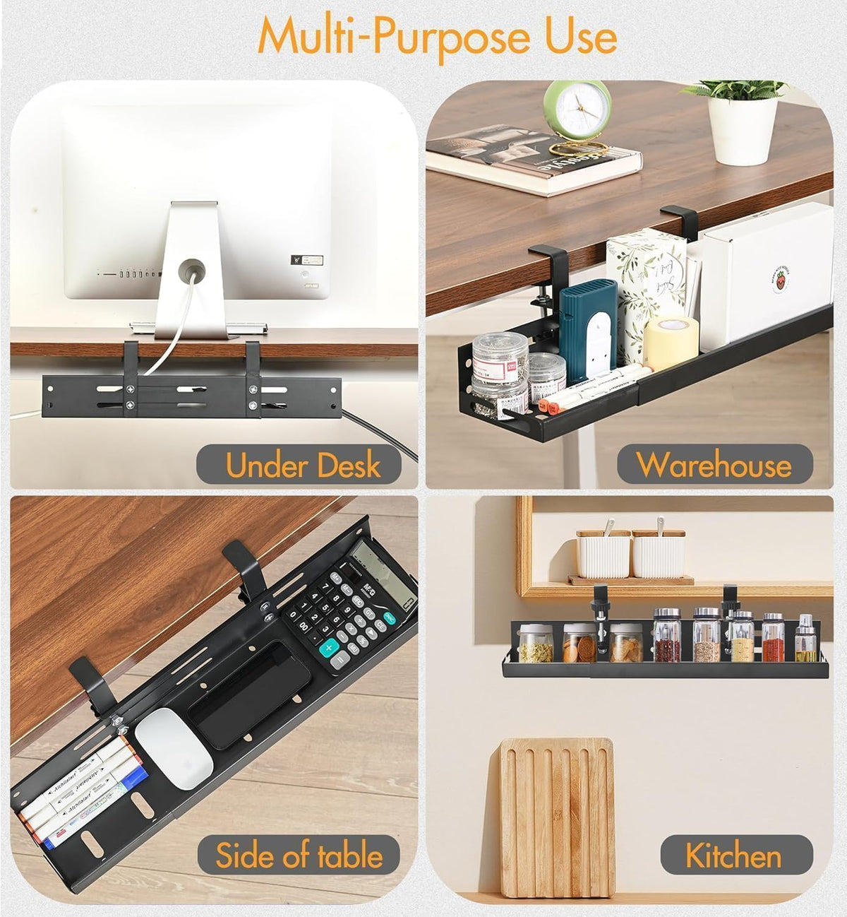 No Drill Under Desk Cable Management Tray, 17”-30” Retractable Cord Organizer...
