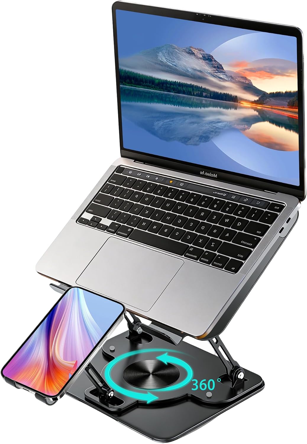 Laptop Stand with 360 Rotating Base,2-in-1 Computer Stand with Phone Holder