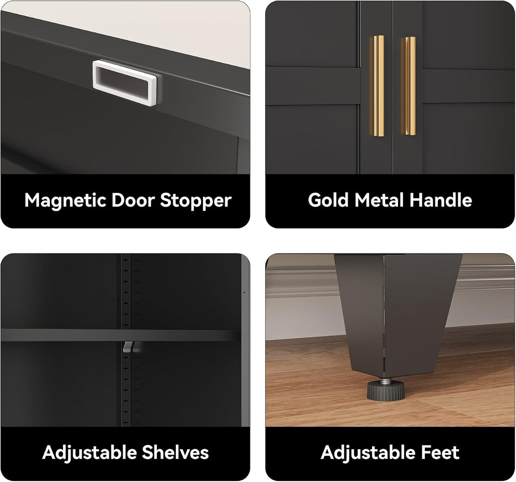 cofar 61" metal pantry cabinet in black, modern, side view