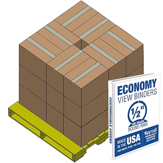 Samsill Economy 0.5 Inch 3 Ring Binder Bulk Pallet, Made in The USA, Round Ring by Samsill