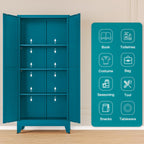 Washsemba 61" Tall Farmhouse Metal Pantry Cabinet, Kitchen Pantry Storage Cabinets with 2 Barn Door and Adjustable Shelves,for Kitchen,Laundry Room,Home Office,Kids Room （Peacock Blue