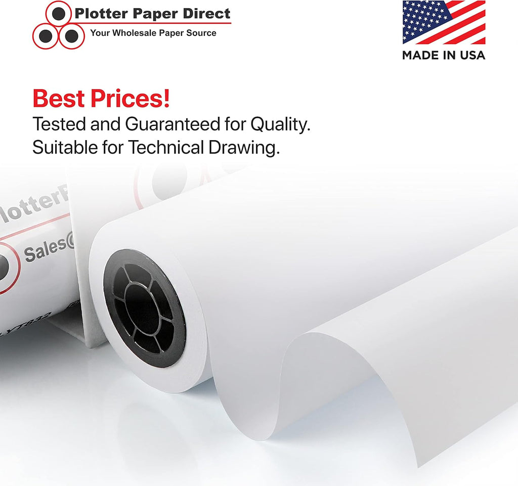Plotter Paper Direct (20lb, Uncoated | 4 Rolls, 2" Core | 36 In x 150 Ft) for CAD Printing on Wide Format Ink Jet Printers