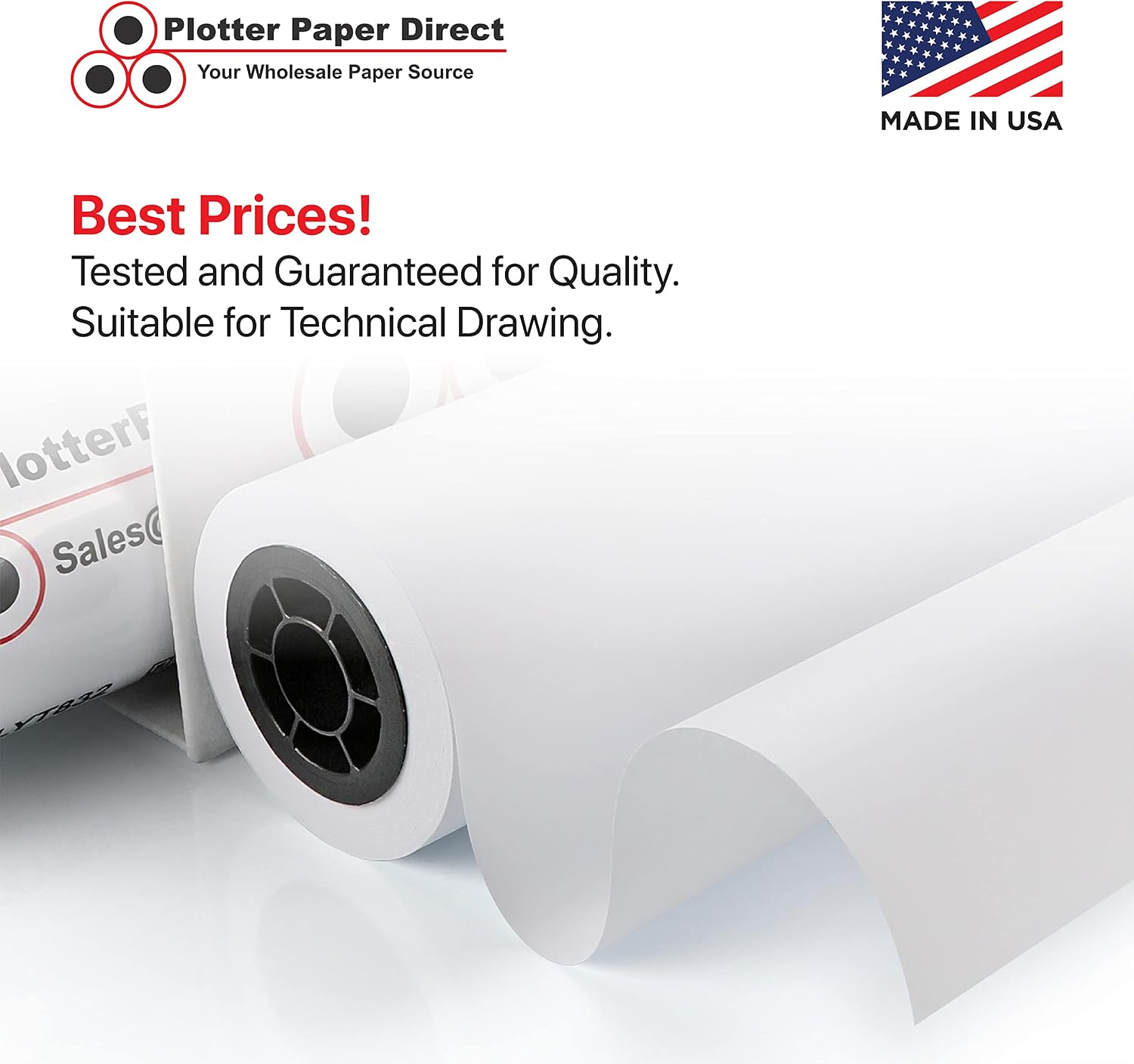 Plotter Paper Direct (20lb, Uncoated | 4 Rolls, 2" Core | 36 In x 150 Ft) for CAD Printing on Wide Format Ink Jet Printers