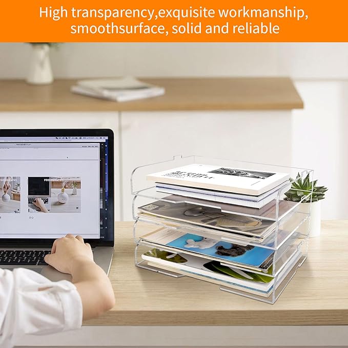 4 Pack- Stackable Paper Letter Tray, or Workspace - Image 4