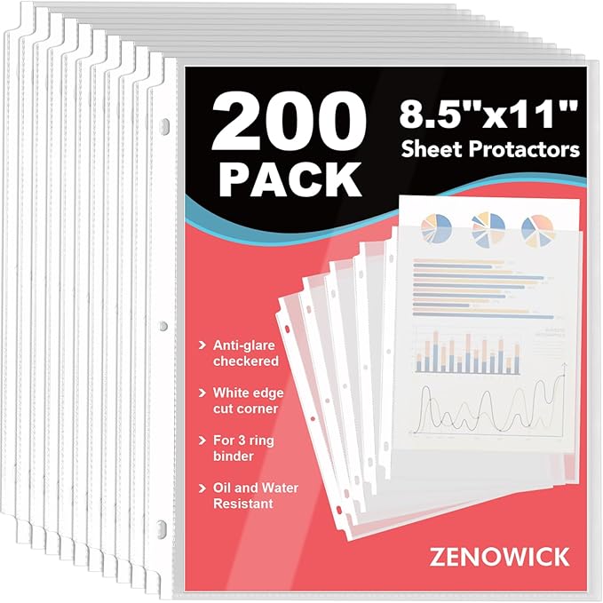 200 Pack Sheet Protectors 8.5 x 11 inch Clear Page Protectors by Zenowick