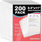 200 Pack Sheet Protectors 8.5 x 11 inch Clear Page Protectors by Zenowick