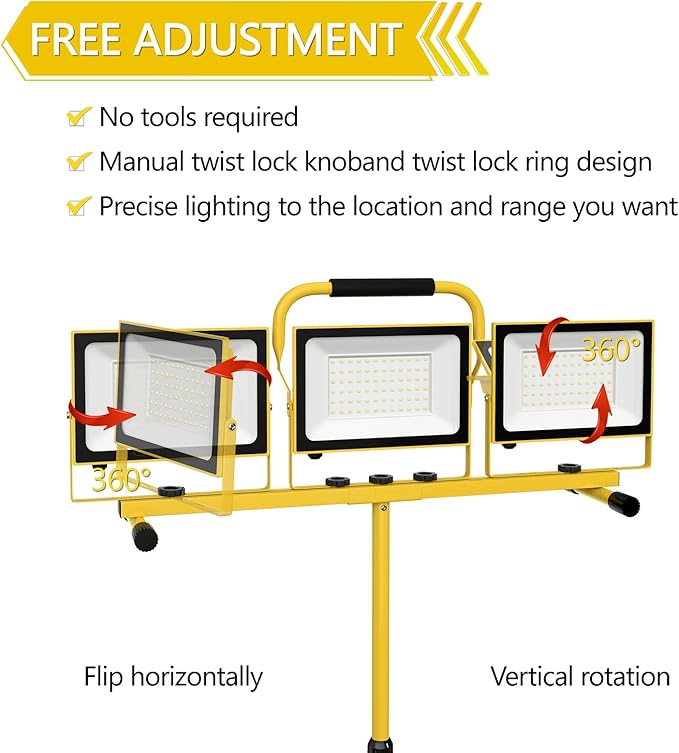 21000 Lumens Work Lights with Stand, 3 Head Portable LED Work Light, IP65 - Image 4