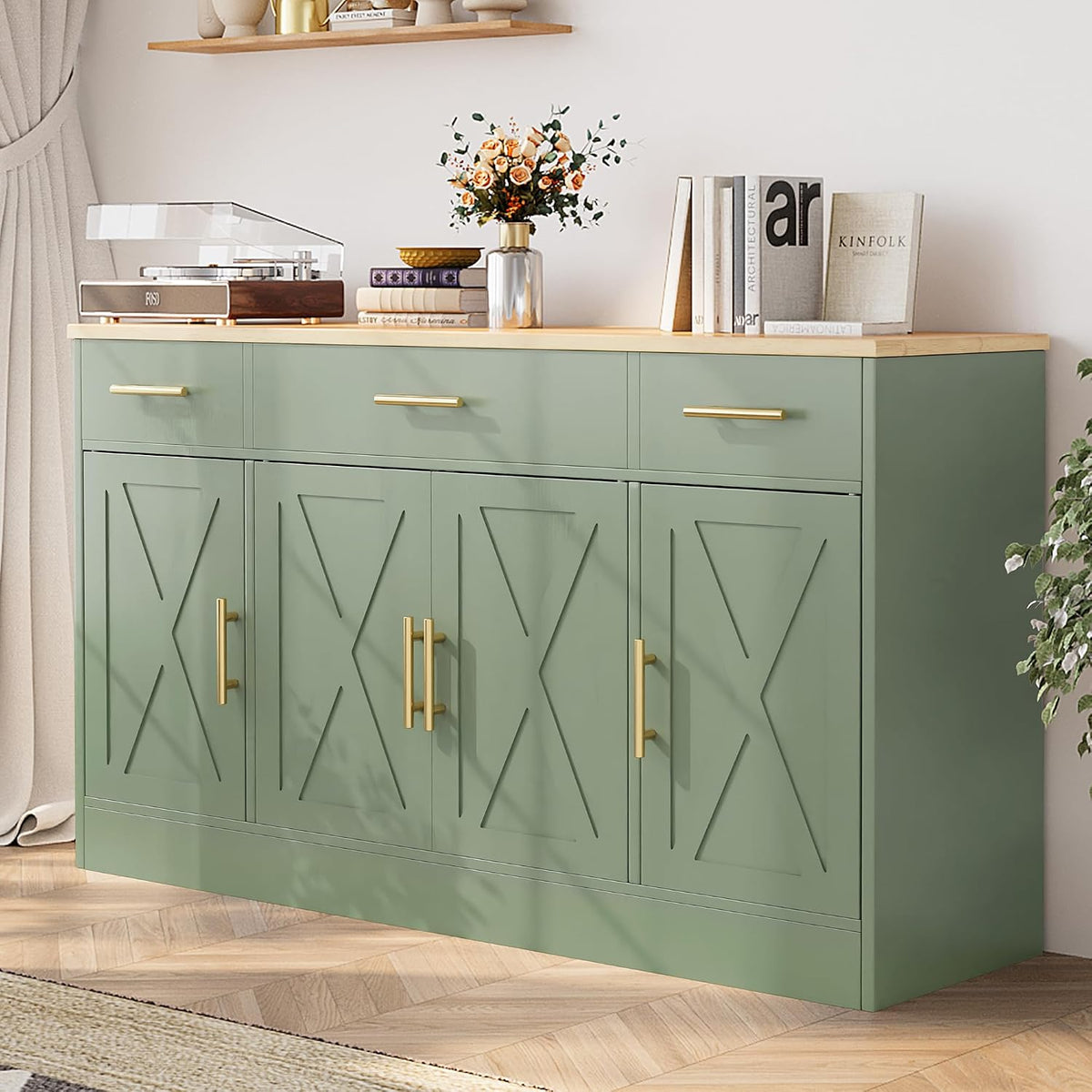 Shintenchi 53.4" Buffet Cabinet, Kitchen Storage Sideboard, Green