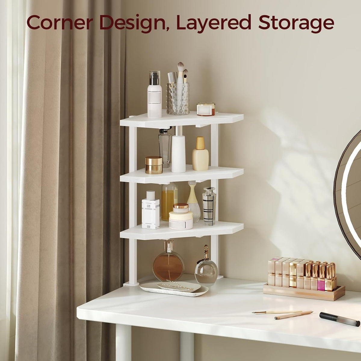 MAHANCRIS Clamp on Desk Corner Organizer, 3-Tier Desktop Shelf, Adjustable De...