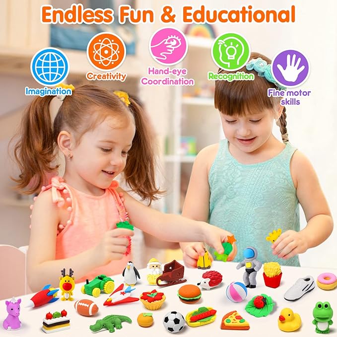 Palmatte 140PCS Mini Animal Erasers Bulk Kids Prizes Treasure Box Toys - Image 5