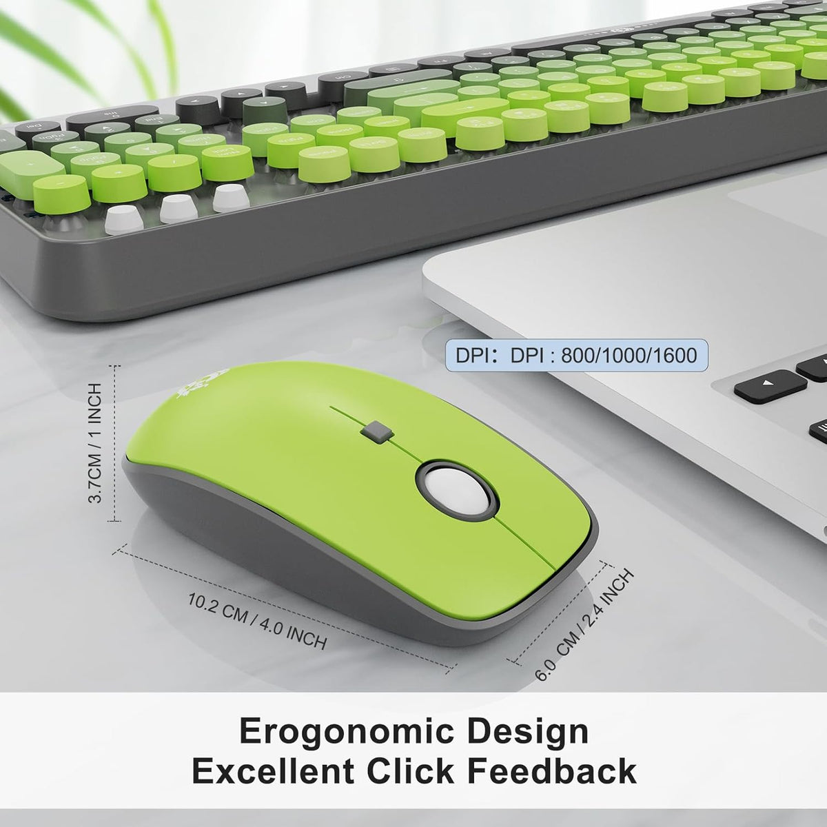FOPETT Wireless Keyboard and Mouse Combo - 2.4G Full-Sized Cute Colorful Mous...