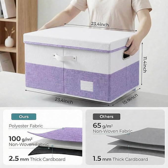 PRANDOM Storage Bins with Lids Linen Fabric Foldable Storage Boxes Organizer - Image 3