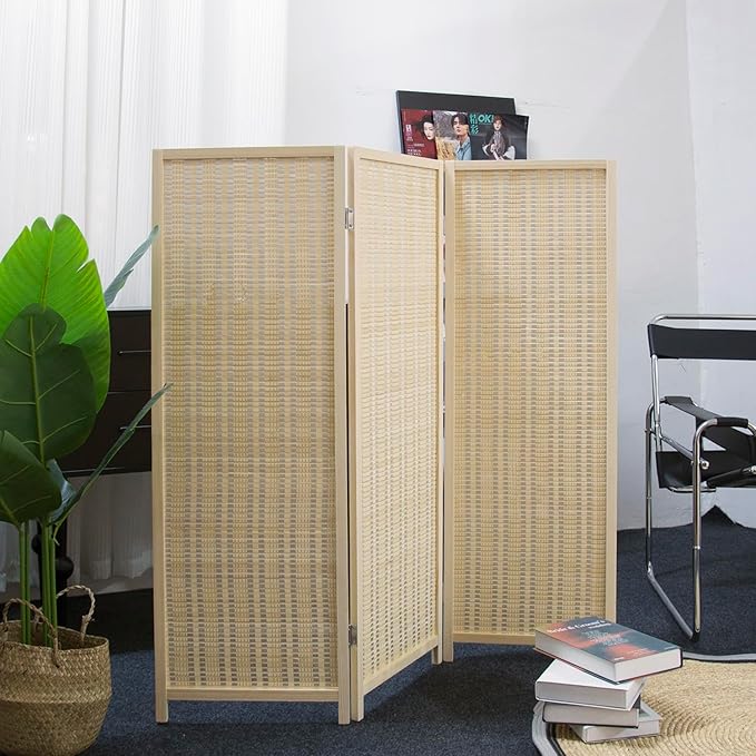 Furnnylane 3 Panel Short Room Divider Screen, Small Bamboo Panel Divider - Image 4